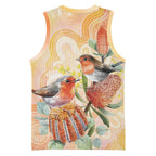 Australia Flame Robin Basketball Jersey Petroica Phoenicea Banksia Indigenous Art - Aussie Hoodie