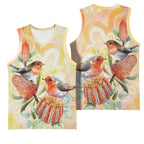 Australia Flame Robin Basketball Jersey Petroica Phoenicea Banksia Indigenous Art - Aussie Hoodie