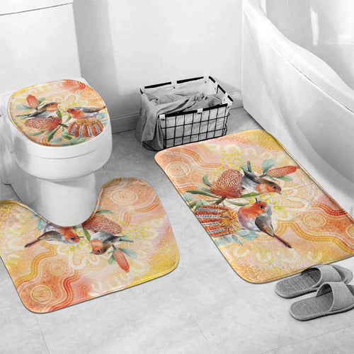 Australia Flame Robin Bathroom Set Petroica Phoenicea Banksia Indigenous Art - Aussie Hoodie