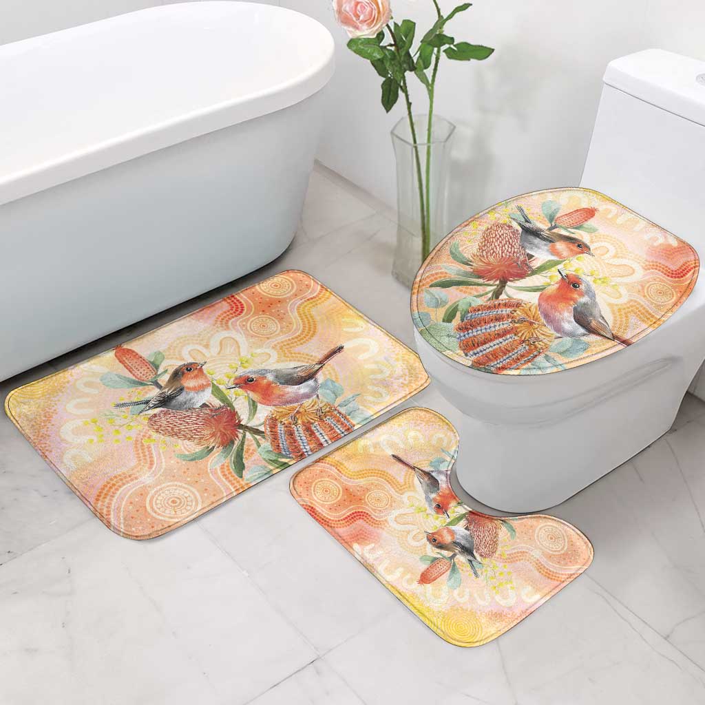 Australia Flame Robin Bathroom Set Petroica Phoenicea Banksia Indigenous Art - Aussie Hoodie