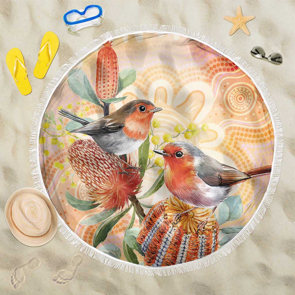 Australia Flame Robin Beach Blanket Petroica Phoenicea Banksia Indigenous Art - Aussie Hoodie