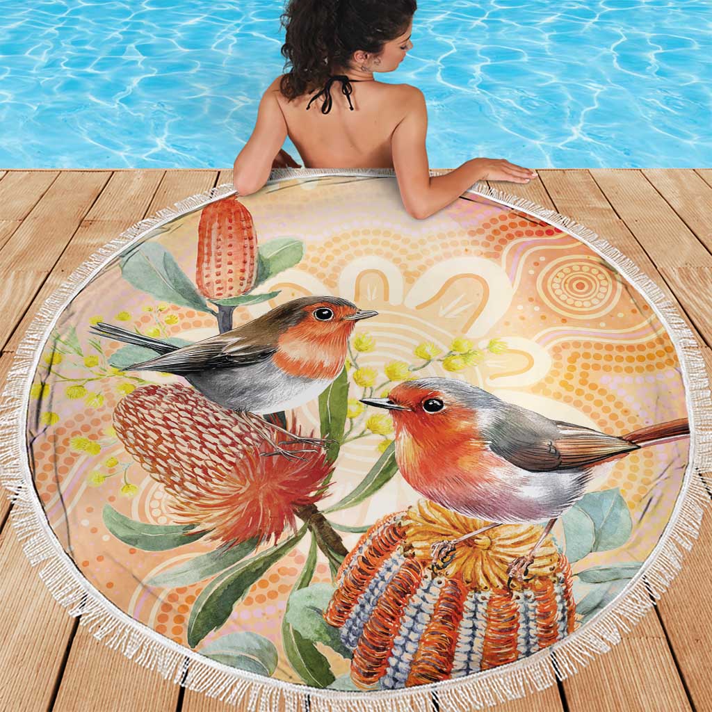 Australia Flame Robin Beach Blanket Petroica Phoenicea Banksia Indigenous Art - Aussie Hoodie