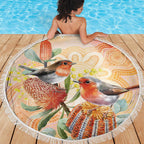 Australia Flame Robin Beach Blanket Petroica Phoenicea Banksia Indigenous Art - Aussie Hoodie