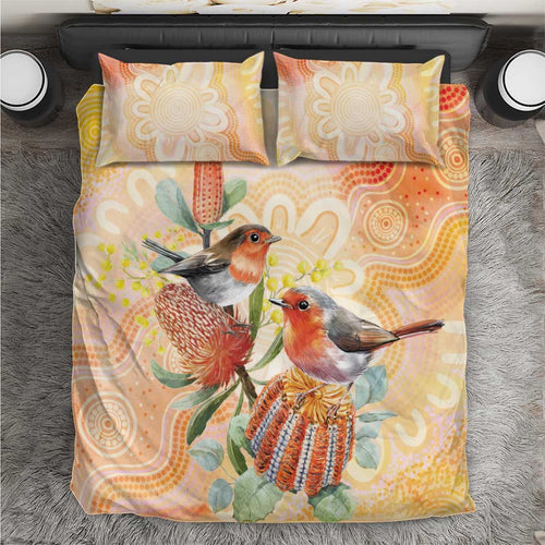 Australia Flame Robin Bedding Set Petroica Phoenicea Banksia Indigenous Art - Aussie Hoodie