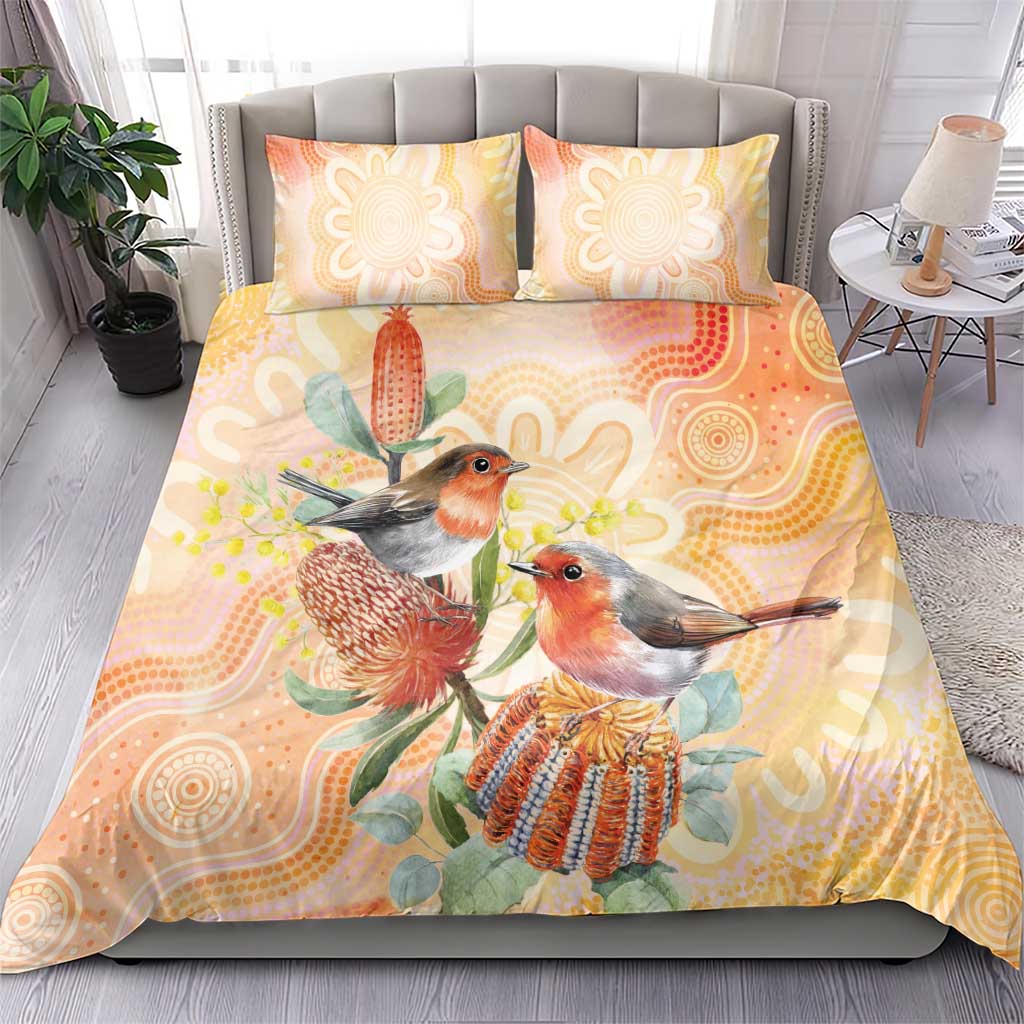 Australia Flame Robin Bedding Set Petroica Phoenicea Banksia Indigenous Art - Aussie Hoodie