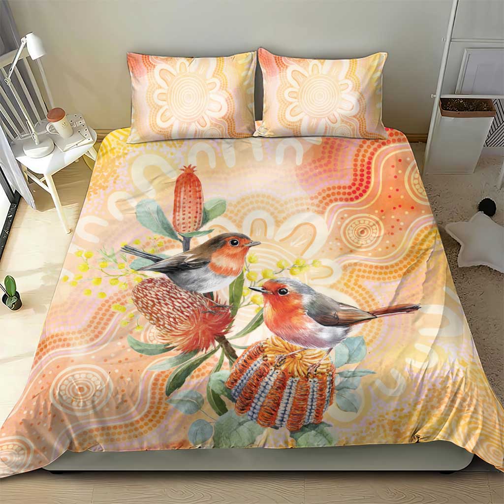 Australia Flame Robin Bedding Set Petroica Phoenicea Banksia Indigenous Art - Aussie Hoodie