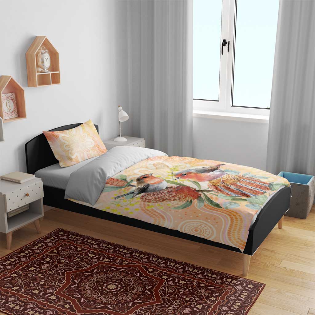 Australia Flame Robin Bedding Set Petroica Phoenicea Banksia Indigenous Art - Aussie Hoodie