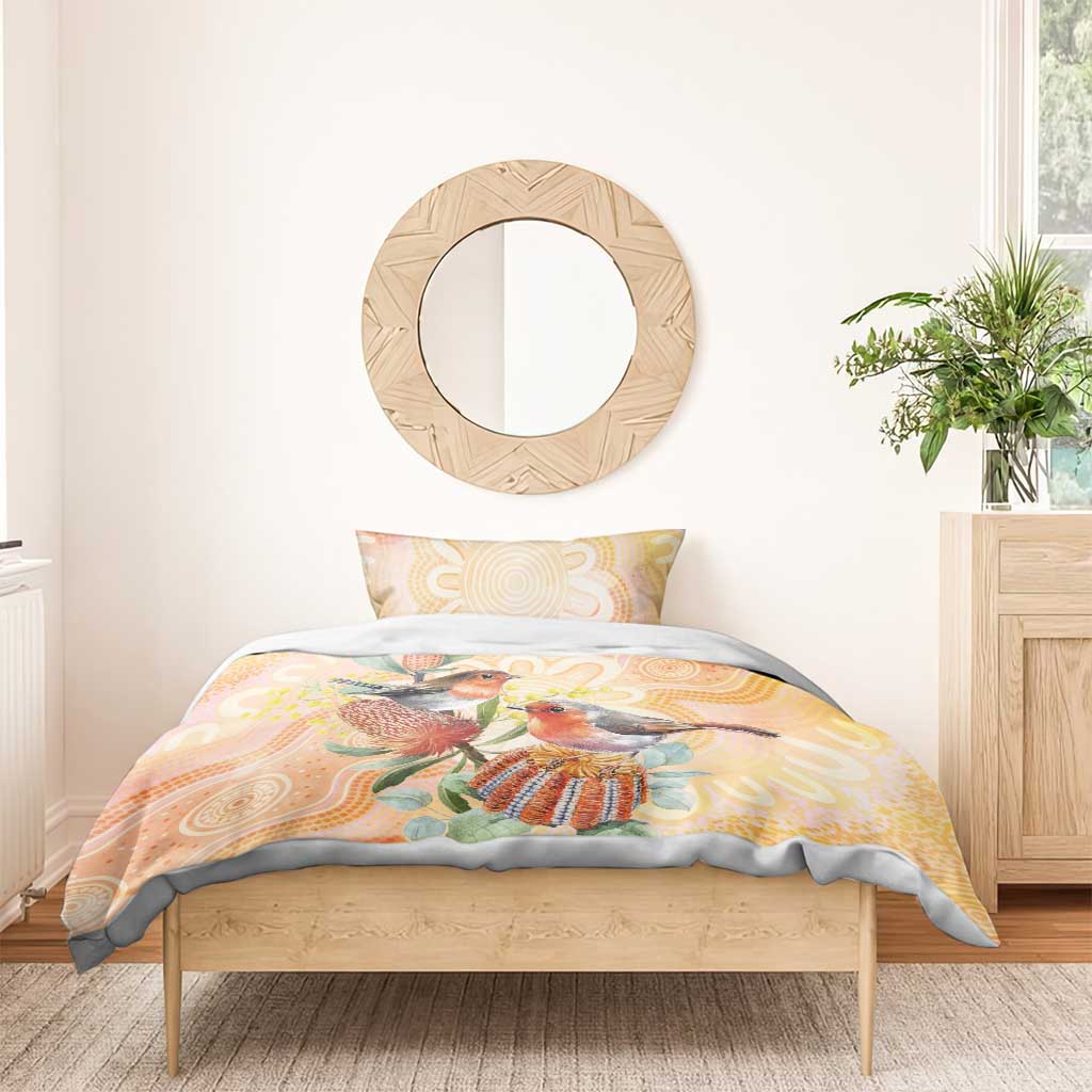 Australia Flame Robin Bedding Set Petroica Phoenicea Banksia Indigenous Art - Aussie Hoodie