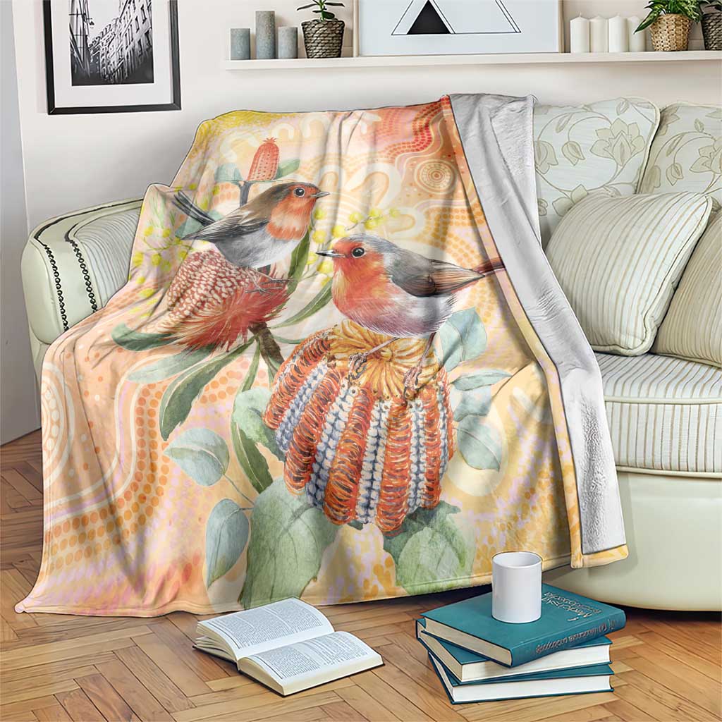 Australia Flame Robin Blanket Petroica Phoenicea Banksia Indigenous Art - Aussie Hoodie