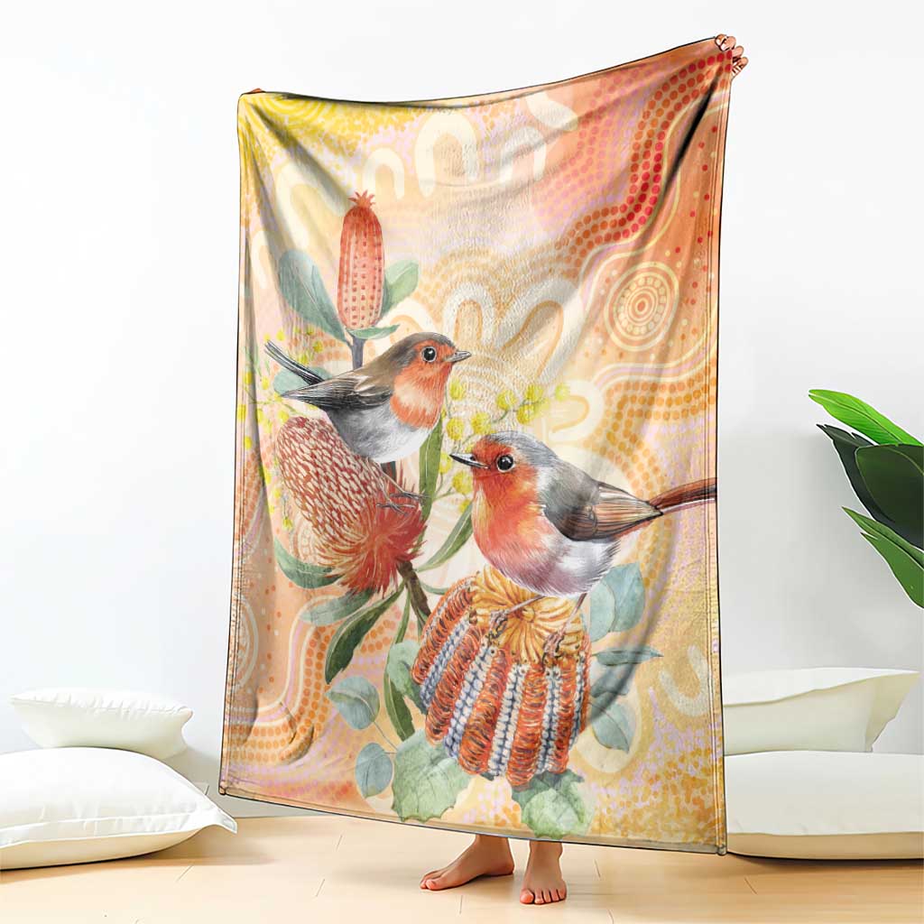 Australia Flame Robin Blanket Petroica Phoenicea Banksia Indigenous Art - Aussie Hoodie