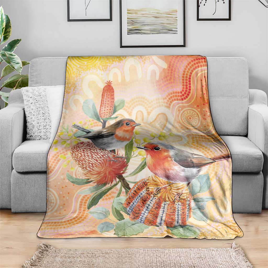 Australia Flame Robin Blanket Petroica Phoenicea Banksia Indigenous Art - Aussie Hoodie