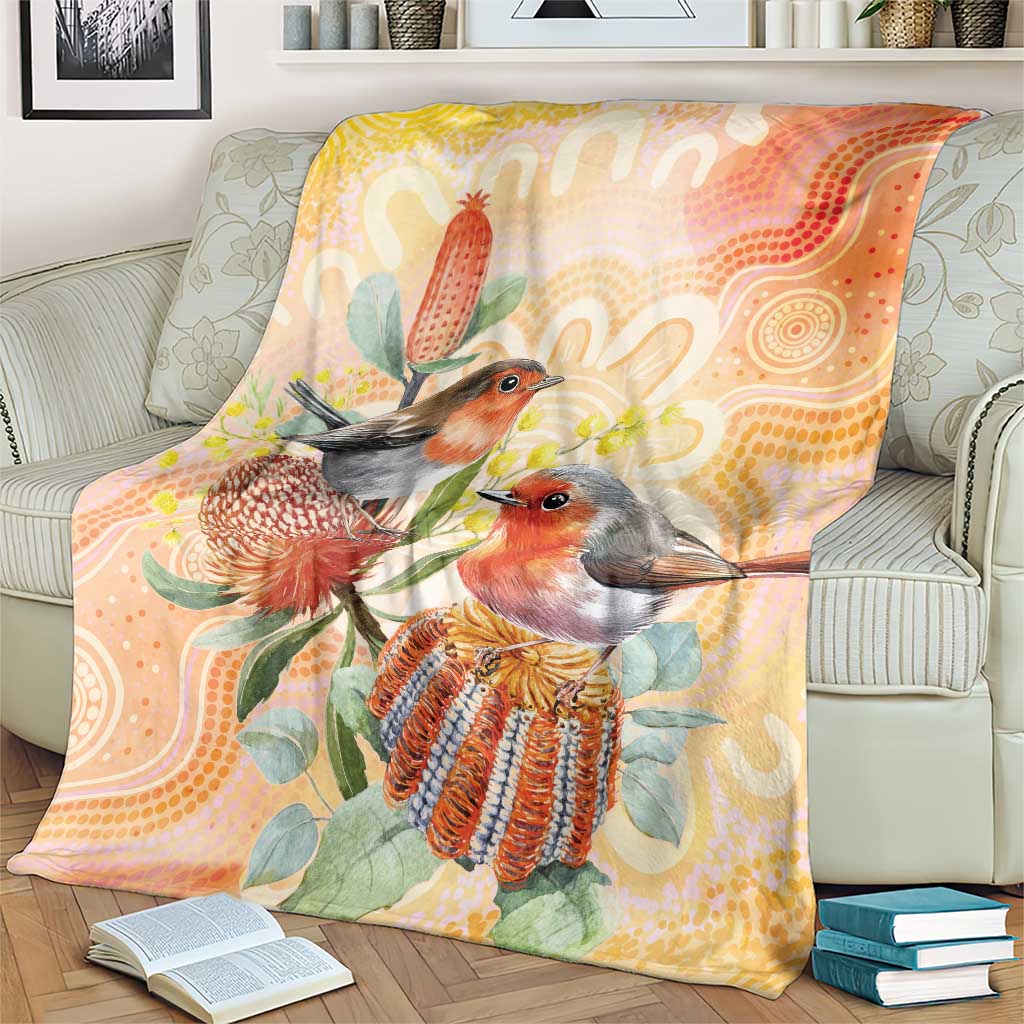 Australia Flame Robin Blanket Petroica Phoenicea Banksia Indigenous Art - Aussie Hoodie
