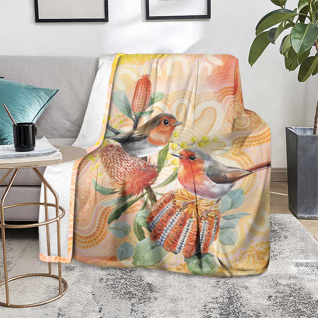 Australia Flame Robin Blanket Petroica Phoenicea Banksia Indigenous Art - Aussie Hoodie