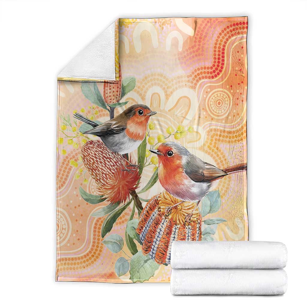 Australia Flame Robin Blanket Petroica Phoenicea Banksia Indigenous Art - Aussie Hoodie
