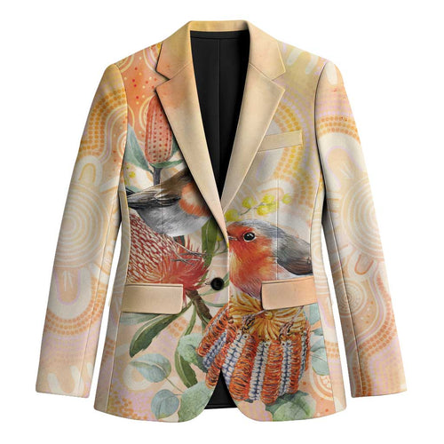 Australia Flame Robin Blazer Petroica Phoenicea Banksia Indigenous Art - Aussie Hoodie