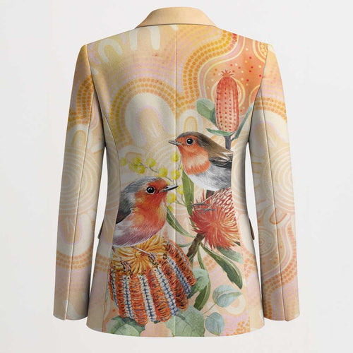 Australia Flame Robin Blazer Petroica Phoenicea Banksia Indigenous Art - Aussie Hoodie