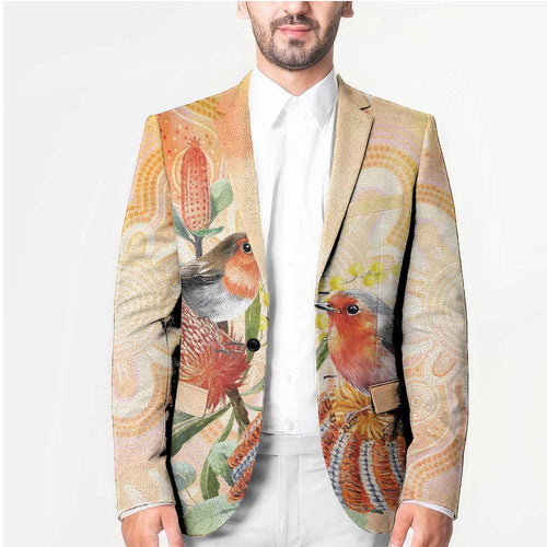 Australia Flame Robin Blazer Petroica Phoenicea Banksia Indigenous Art - Aussie Hoodie