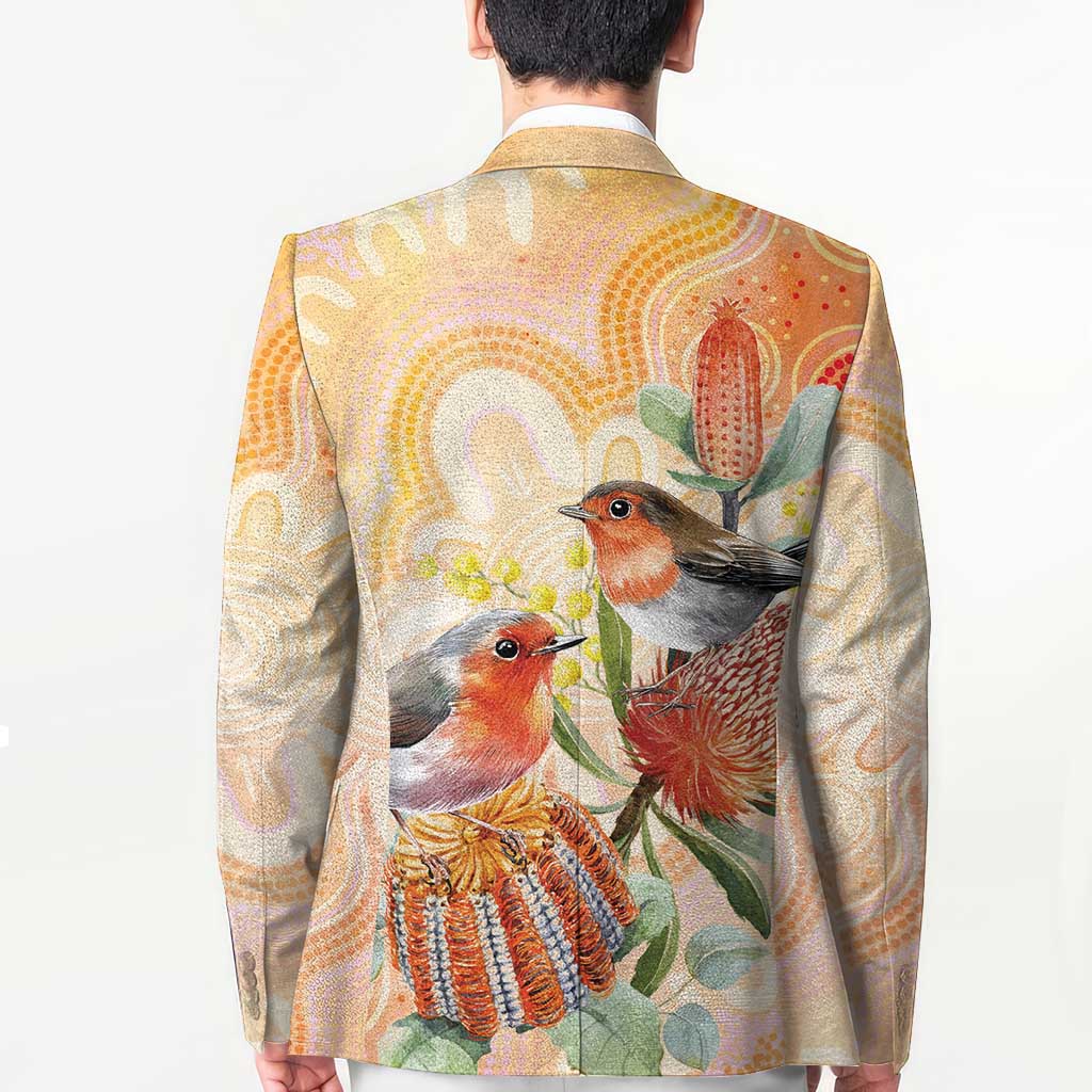 Australia Flame Robin Blazer Petroica Phoenicea Banksia Indigenous Art - Aussie Hoodie