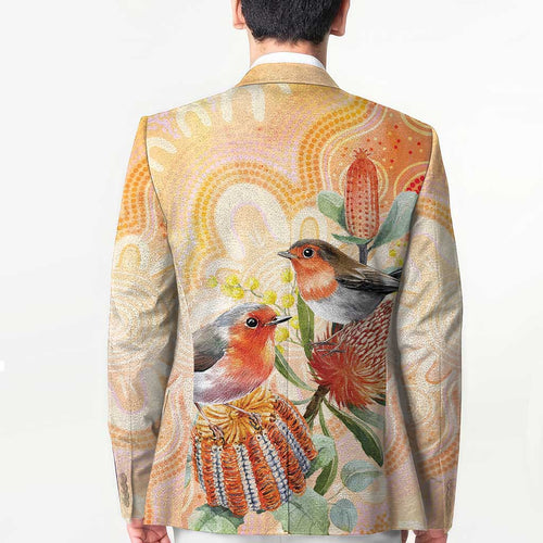 Australia Flame Robin Blazer Petroica Phoenicea Banksia Indigenous Art - Aussie Hoodie