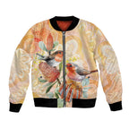 Australia Flame Robin Bomber Jacket Petroica Phoenicea Banksia Indigenous Art - Aussie Hoodie