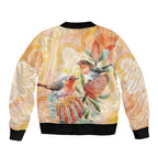 Australia Flame Robin Bomber Jacket Petroica Phoenicea Banksia Indigenous Art - Aussie Hoodie