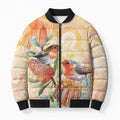Australia Flame Robin Bomber Puffer Jacket Petroica Phoenicea Banksia Indigenous Art - Aussie Hoodie