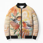 Australia Flame Robin Bomber Puffer Jacket Petroica Phoenicea Banksia Indigenous Art - Aussie Hoodie