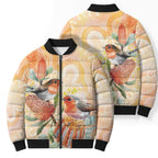 Australia Flame Robin Bomber Puffer Jacket Petroica Phoenicea Banksia Indigenous Art - Aussie Hoodie