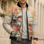 Australia Flame Robin Bomber Puffer Jacket Petroica Phoenicea Banksia Indigenous Art - Aussie Hoodie