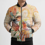 Australia Flame Robin Bomber Puffer Jacket Petroica Phoenicea Banksia Indigenous Art - Aussie Hoodie