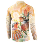 Australia Flame Robin Button Sweatshirt Petroica Phoenicea Banksia Indigenous Art - Aussie Hoodie