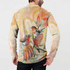 Australia Flame Robin Button Sweatshirt Petroica Phoenicea Banksia Indigenous Art - Aussie Hoodie