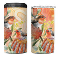 Australia Flame Robin 4 in 1 Can Cooler Tumbler Petroica Phoenicea Banksia Indigenous Art - Aussie Hoodie