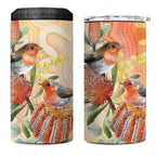 Australia Flame Robin 4 in 1 Can Cooler Tumbler Petroica Phoenicea Banksia Indigenous Art - Aussie Hoodie