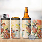 Australia Flame Robin 4 in 1 Can Cooler Tumbler Petroica Phoenicea Banksia Indigenous Art - Aussie Hoodie