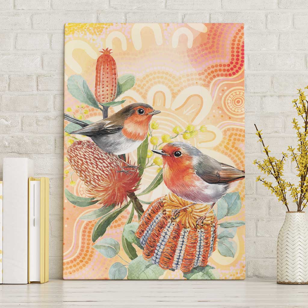 Australia Flame Robin Canvas Wall Art Petroica Phoenicea Banksia Indigenous Art - Aussie Hoodie