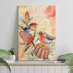 Australia Flame Robin Canvas Wall Art Petroica Phoenicea Banksia Indigenous Art - Aussie Hoodie