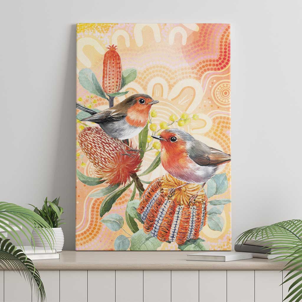 Australia Flame Robin Canvas Wall Art Petroica Phoenicea Banksia Indigenous Art - Aussie Hoodie