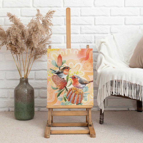 Australia Flame Robin Canvas Wall Art Petroica Phoenicea Banksia Indigenous Art - Aussie Hoodie
