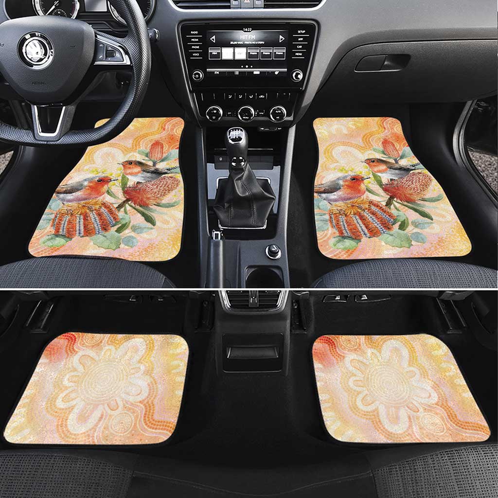 Australia Flame Robin Car Mats Petroica Phoenicea Banksia Indigenous Art - Aussie Hoodie
