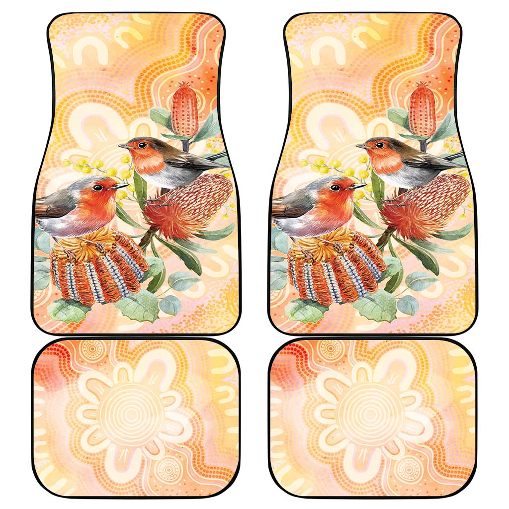 Australia Flame Robin Car Mats Petroica Phoenicea Banksia Indigenous Art - Aussie Hoodie