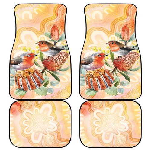 Australia Flame Robin Car Mats Petroica Phoenicea Banksia Indigenous Art - Aussie Hoodie