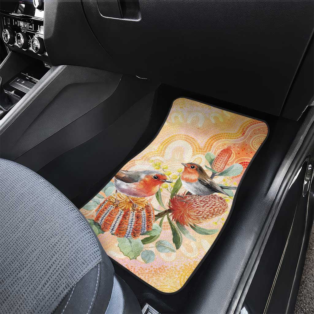 Australia Flame Robin Car Mats Petroica Phoenicea Banksia Indigenous Art - Aussie Hoodie