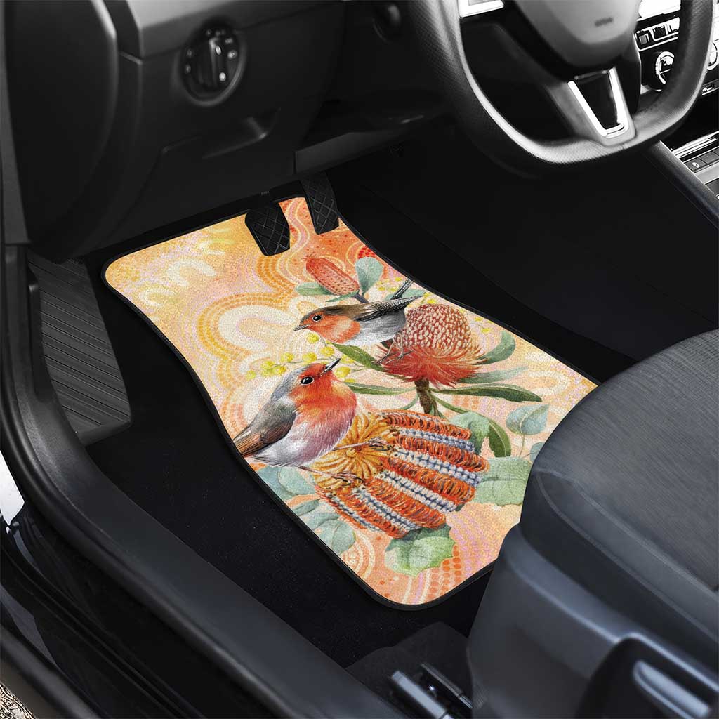 Australia Flame Robin Car Mats Petroica Phoenicea Banksia Indigenous Art - Aussie Hoodie