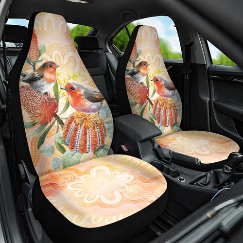 Australia Flame Robin Car Seat Cover Petroica Phoenicea Banksia Indigenous Art - Aussie Hoodie