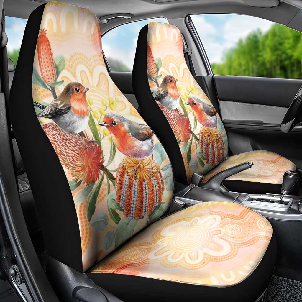 Australia Flame Robin Car Seat Cover Petroica Phoenicea Banksia Indigenous Art - Aussie Hoodie