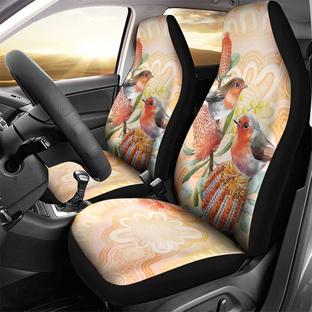 Australia Flame Robin Car Seat Cover Petroica Phoenicea Banksia Indigenous Art - Aussie Hoodie
