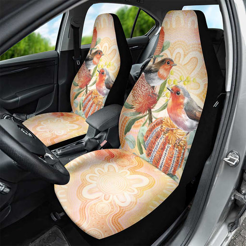 Australia Flame Robin Car Seat Cover Petroica Phoenicea Banksia Indigenous Art - Aussie Hoodie
