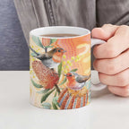 Australia Flame Robin Ceramic Mug Petroica Phoenicea Banksia Indigenous Art - Aussie Hoodie