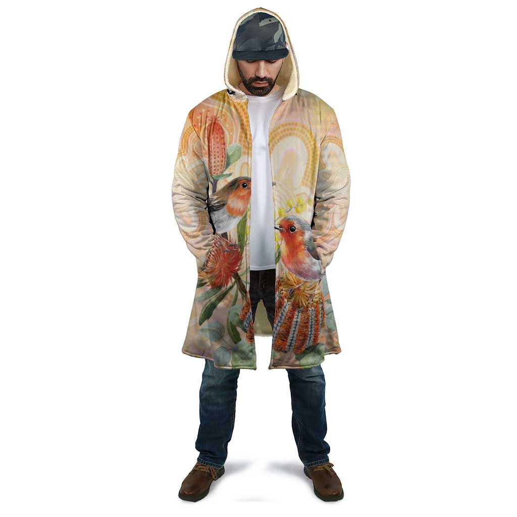 Australia Flame Robin Cloak Petroica Phoenicea Banksia Indigenous Art - Aussie Hoodie